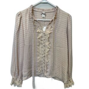 NKN Nekane Boho Lace Trim Blouse in Putty - Small - $125 MSRP